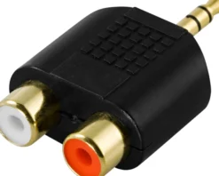 Adapter, 2 x phono (RCA) hun til 3,5 mm han, guldpletteret - DELTACO