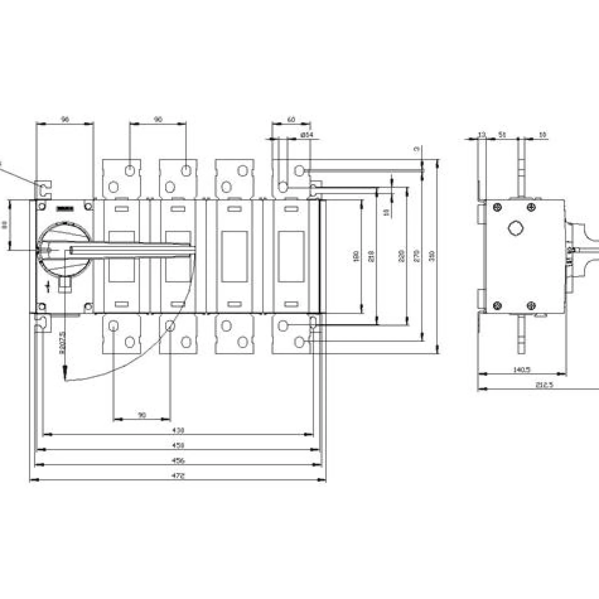 Afbryder 1250A, 5, 4P, frontbetjent, venstre - Siemens