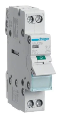 Afbryder 2P 16A, med signallampe - Hager
