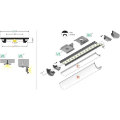 Aluprofil ARC12 CD/U5, sort lakeret, 2 meter