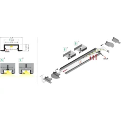 Aluprofil BEGTIN12 J/S, anodiseret, indbygget, LED skinne, 2 meter - Topmet