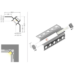 Aluprofil til fliser, hjørneprofil, 90 grader, UNI-TILE12 C PLUS, anodiseret, til LED-strips