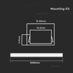 Aluprofil til LED stribe overflade, 2000x15,55x5,9 mm, sølv