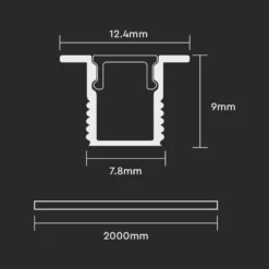 Aluprofil til LED-strip, 2000 mm, nedsænket - V-TAC
