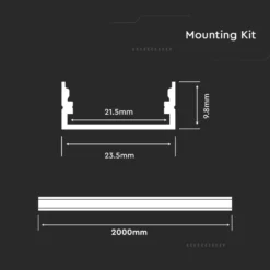Aluprofil til LED-strip, 20 mm overflade, 2000x23,5x10,4 mm, hvid, PCB inkluderet