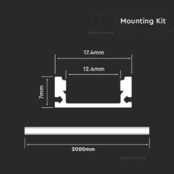 Aluprofil til LED-strip, overflade, 2000x17,4x7 mm, sølv