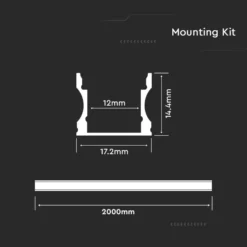 Aluprofil til LED-strips på printkort, 20mm, overflademontering, 2000x17,2x14,4mm, hvid