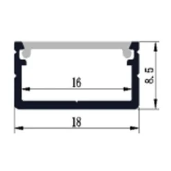 Aluprofil til LED strips, 18x8 mm, 1 meter, inkl. mælkehvidt cover, klips, endestykker