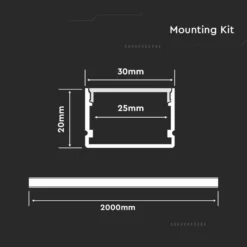 Aluprofil til LED-strip, 2000x30x20 mm, sølv