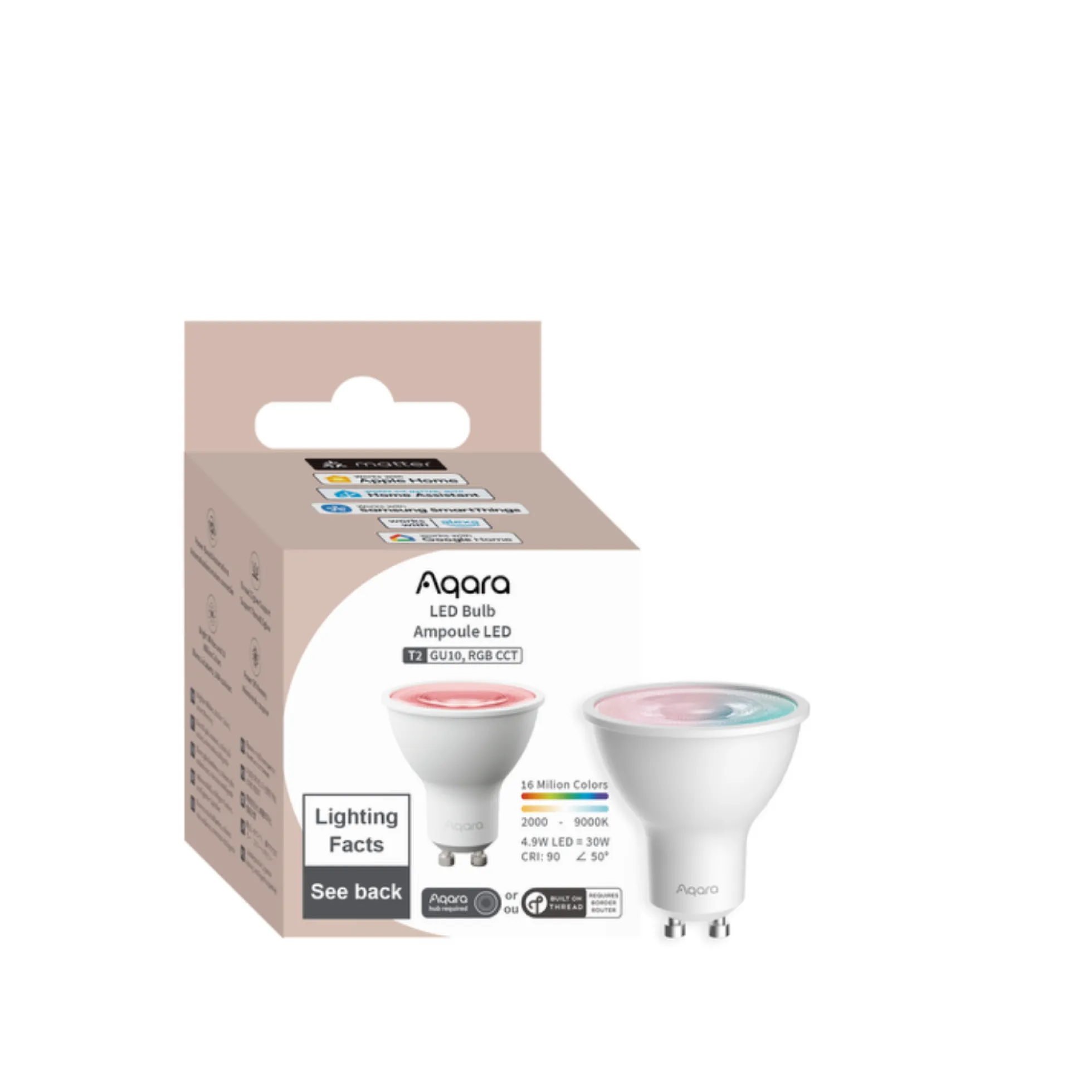 Aqara T2 GU10 LED-pære T2, RGB, 450lm, 90Ra, Zigbee - 3-pak