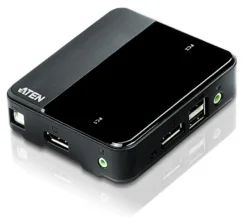 ATEN KVM switch, 1-2, DisplayPort, USB, 3,5mm, UHD, 1,8m, sort