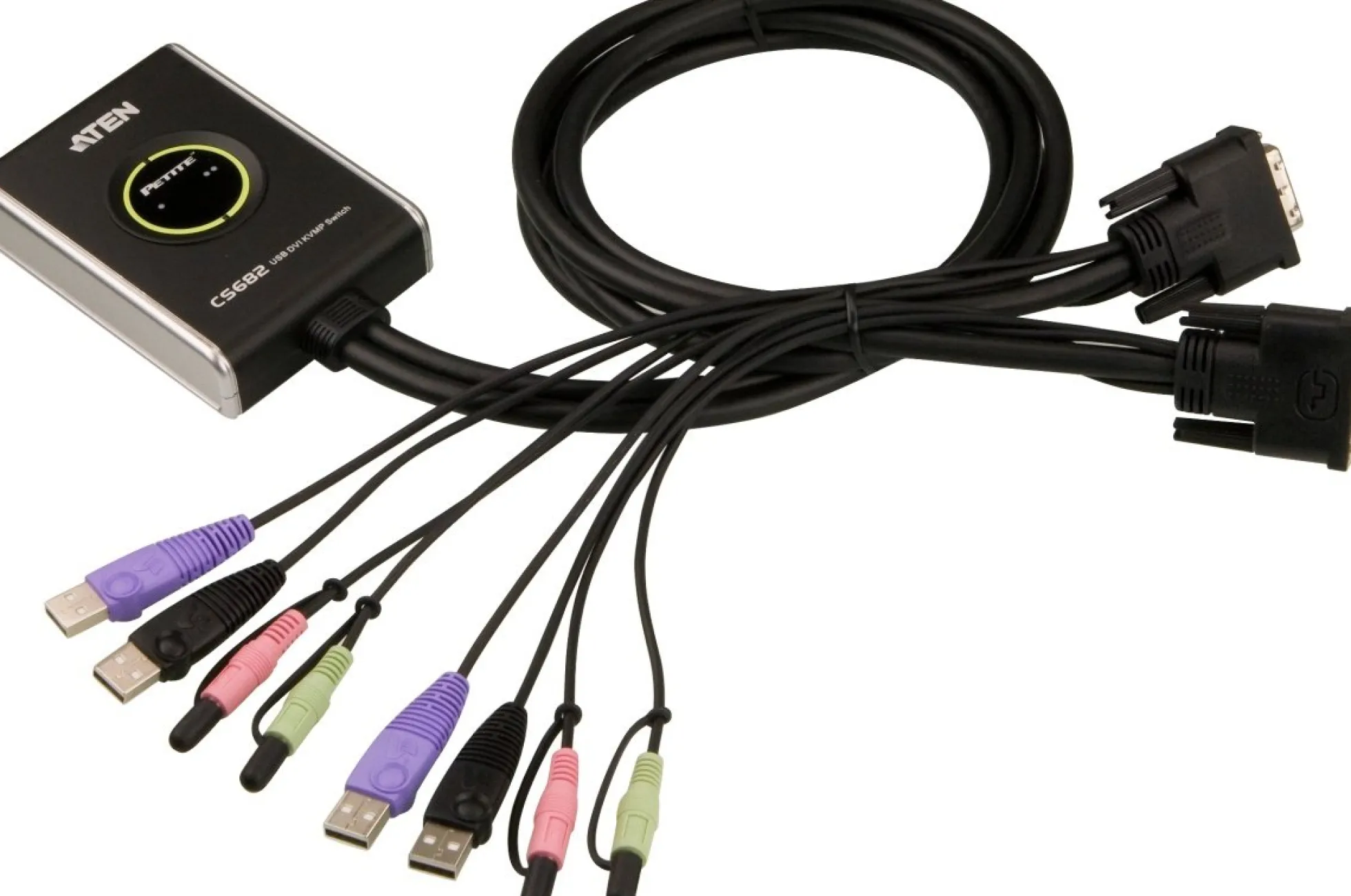 ATEN KVM-switch, 1 konsol styre 2 computere, DVI-D, USB og lyd, 1920x1