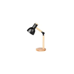 Bordlampe, sort metal og træ, 1,5 meter ledning, E27 fatning, uden lyskilde