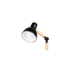 Bordlampe, sort metal og træ, 1,5 meter ledning, E27 fatning, uden lyskilde