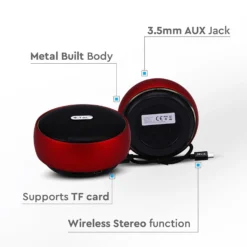 Bærbar Bluetooth højtaler, rød, TWS funktion, 800mAh batteri, 4 timers spilletid