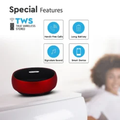 Bærbar Bluetooth højtaler, rød, TWS funktion, 800mAh batteri, 4 timers spilletid