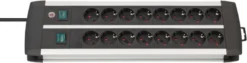 Brennenstuhl Premium-Duo-Alu-Line stikdåse, 2x8 schuko udtag, M/J, 3 meter ledning, sort