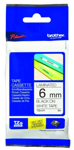 Brother P-Touch TZE211 tape Sort/hvid