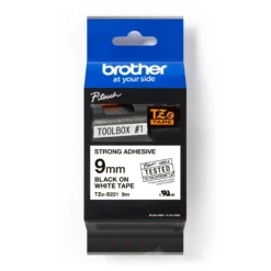 Brother tape TZe-S221, sort/hvid, 9 mm x 8 meter