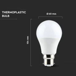 B22 9W LED pære, 806 lumen, 3000K, 200° spredning, 108 mm højde, 60 mm diameter, ikke dæmpbar, PVC - V-Tac