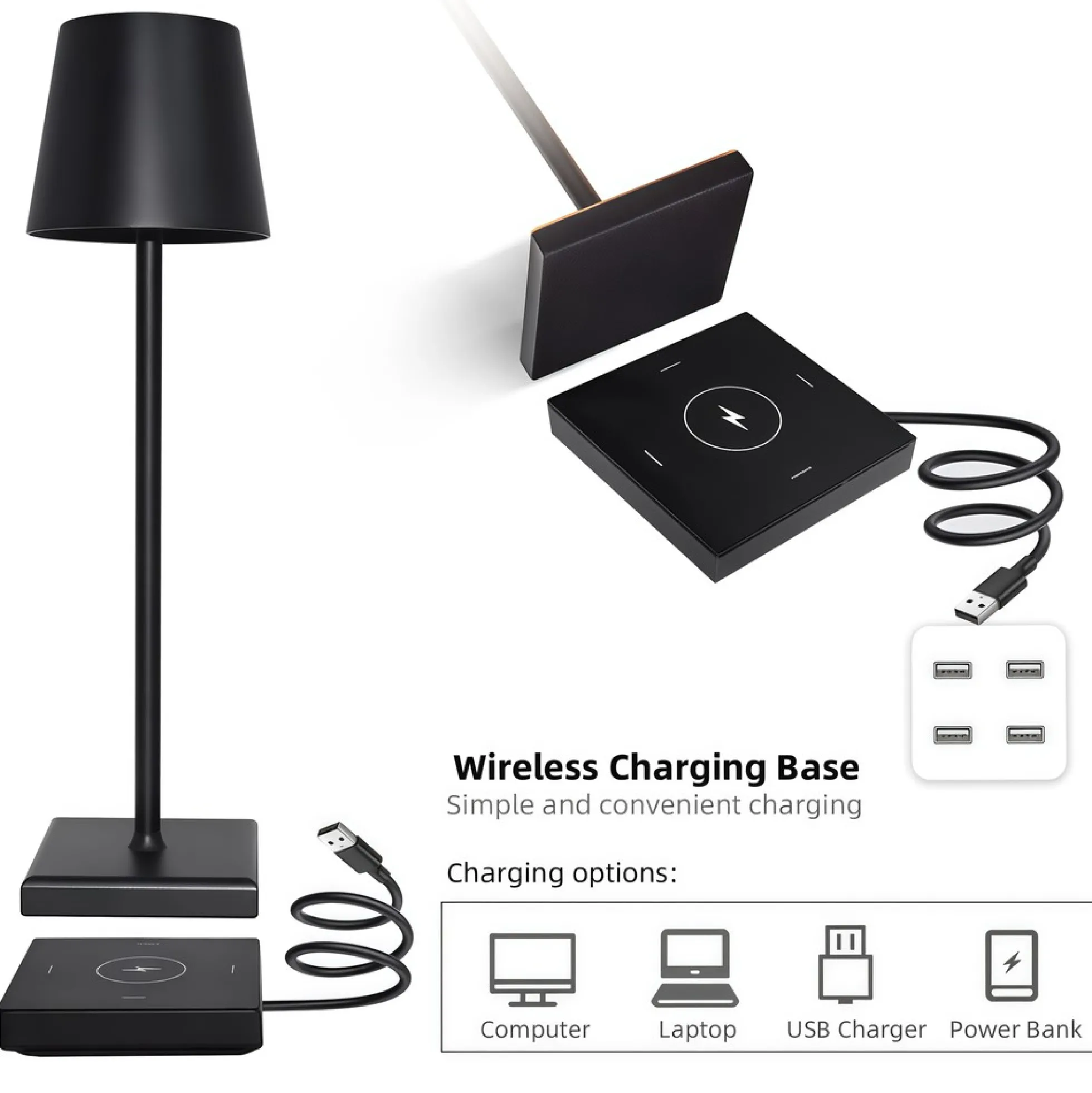 Candela LED bordlampe med trådløs opladning, IP54, touch dæmpbar