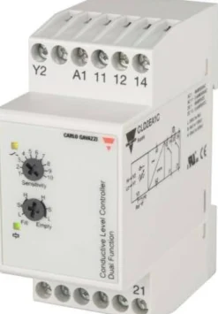 Carlo Gavazzi – Niveaurelæ/forstærkerrelæ for konduktiv sensor, 24Vac/dc (CLD2EA1CM24)