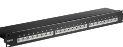 CAT6, 24-ports, 19" patchpanel, STP skærmet, sort, med LSA-tilslutning - MicroConnect