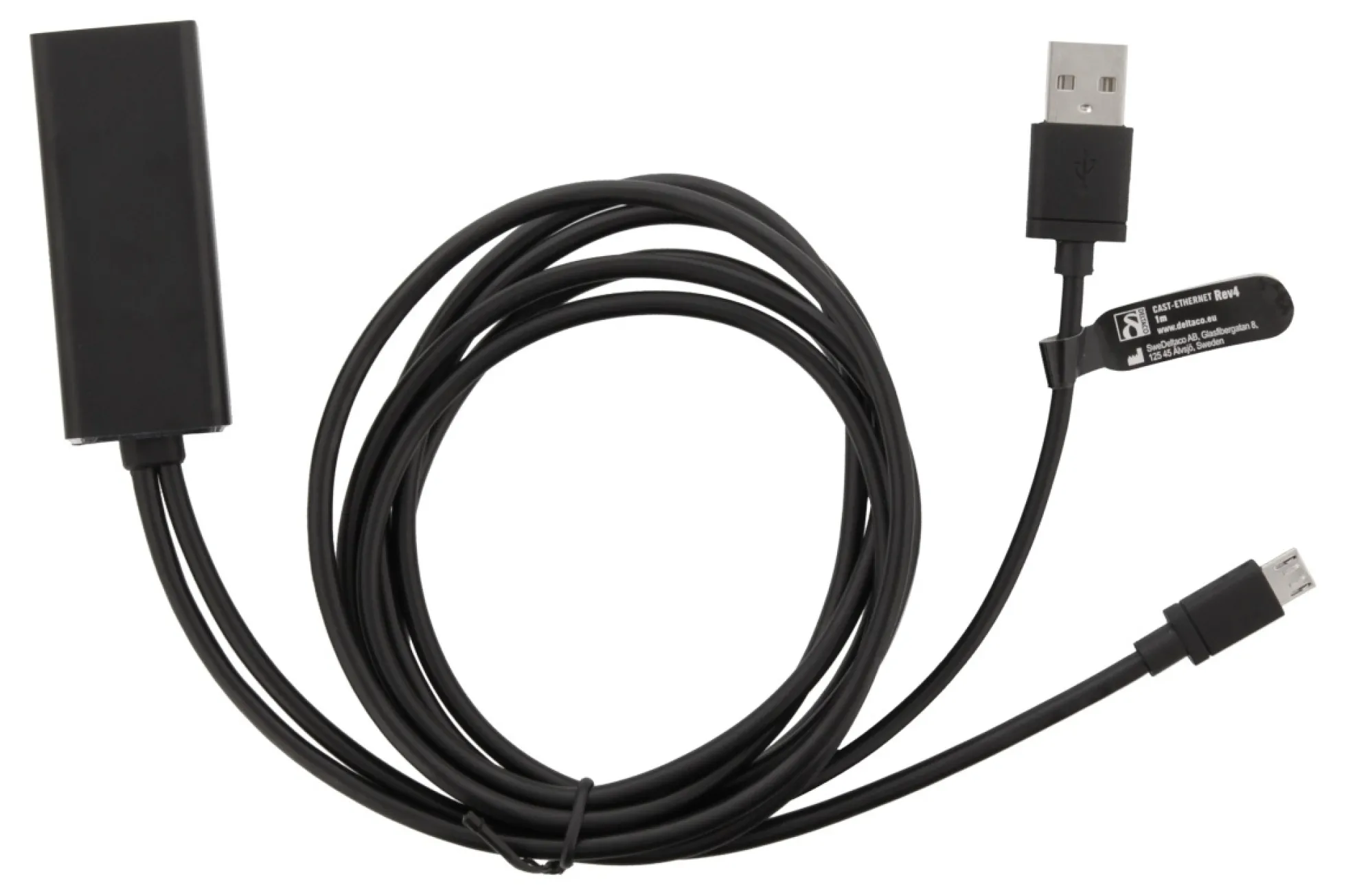 Chromecast netværksadapter, USB, RJ45, sort, Deltaco