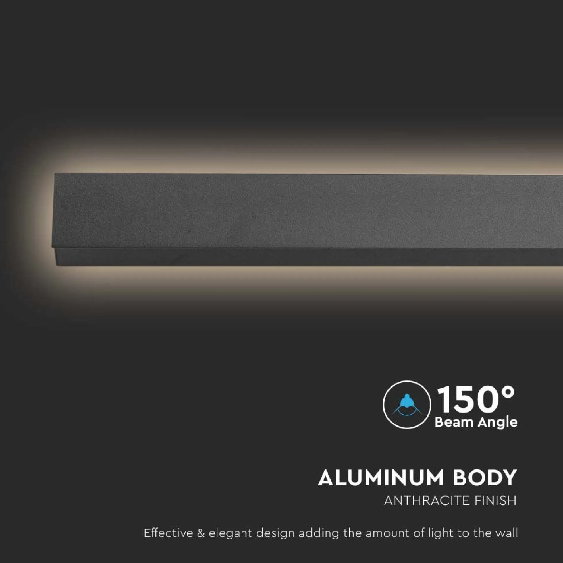 141 cm, antracit, 23W, lineær LED væglampe, RA90, IP65, 3150 lm, 4000K, Kulør: Neutral