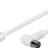 Coax kabel, 1,5 meter, hvid, vinklet, 80 dB, 75 ohm, dobbelt afskærmet