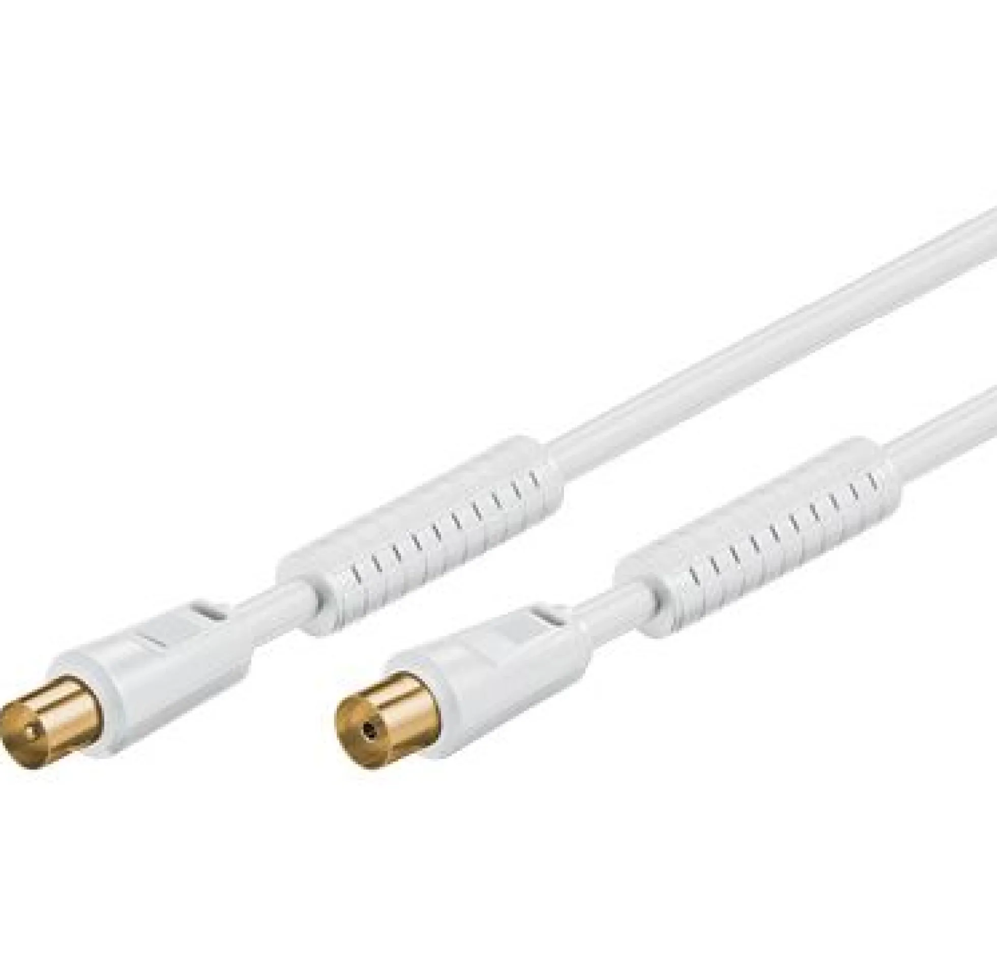 Coax kabel, M-F, 10 meter, hvid, 75 Ohm, med ferritfiltre, til 100Hz TV, dobbelt afskærmet