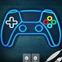 Controller neon skilt gamepad, LED lys, stor model 39x27 cm, 5V DC USB
