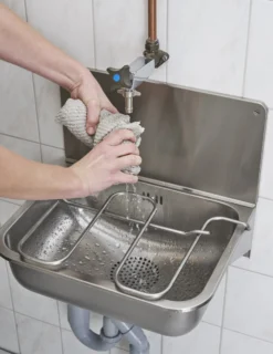 CONTURA rengøringsvask CU 44 GB, væghængt, rustfrit stål, 460 mm bredde, 335 mm dybde, 376 mm højde