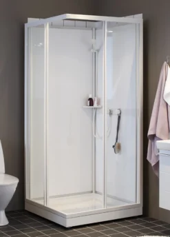 CONTURA SHOWER brusekabine, firkantet, 800x800x2010mm, klar glas, hvid profil, skydedør