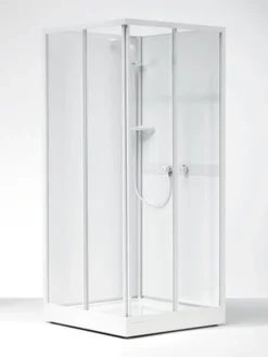 CONTURA SHOWER brusekabine, firkantet, 800x800x2010mm, klar glas, hvid profil, skydedør