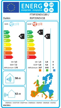 Daikin Comfora 35 varmepumpe, luft/luft, indedel, vægmodel