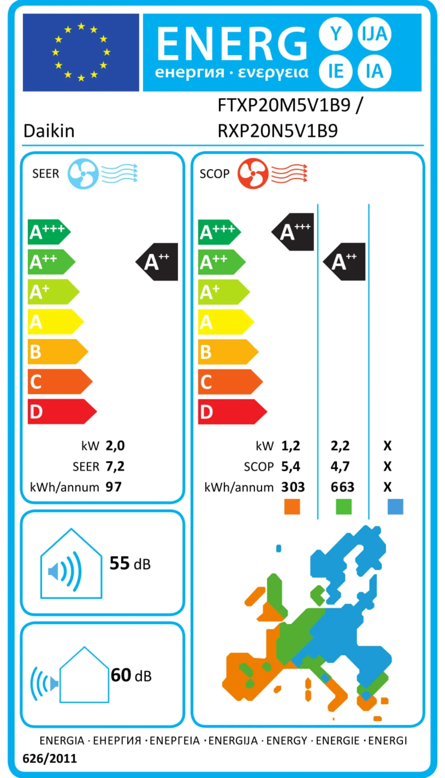 Daikin Varmepumpe Comfora 20 luft/luft, indedel, vægmodel