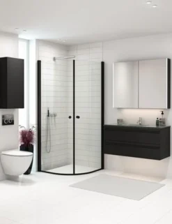 Dansani E91-03 halvrund dør, 200 x 72-74 cm, sort/klart glas