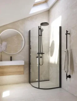 Dansani E91-03 halvrund dør, 200 x 72-74 cm, sort/klart glas