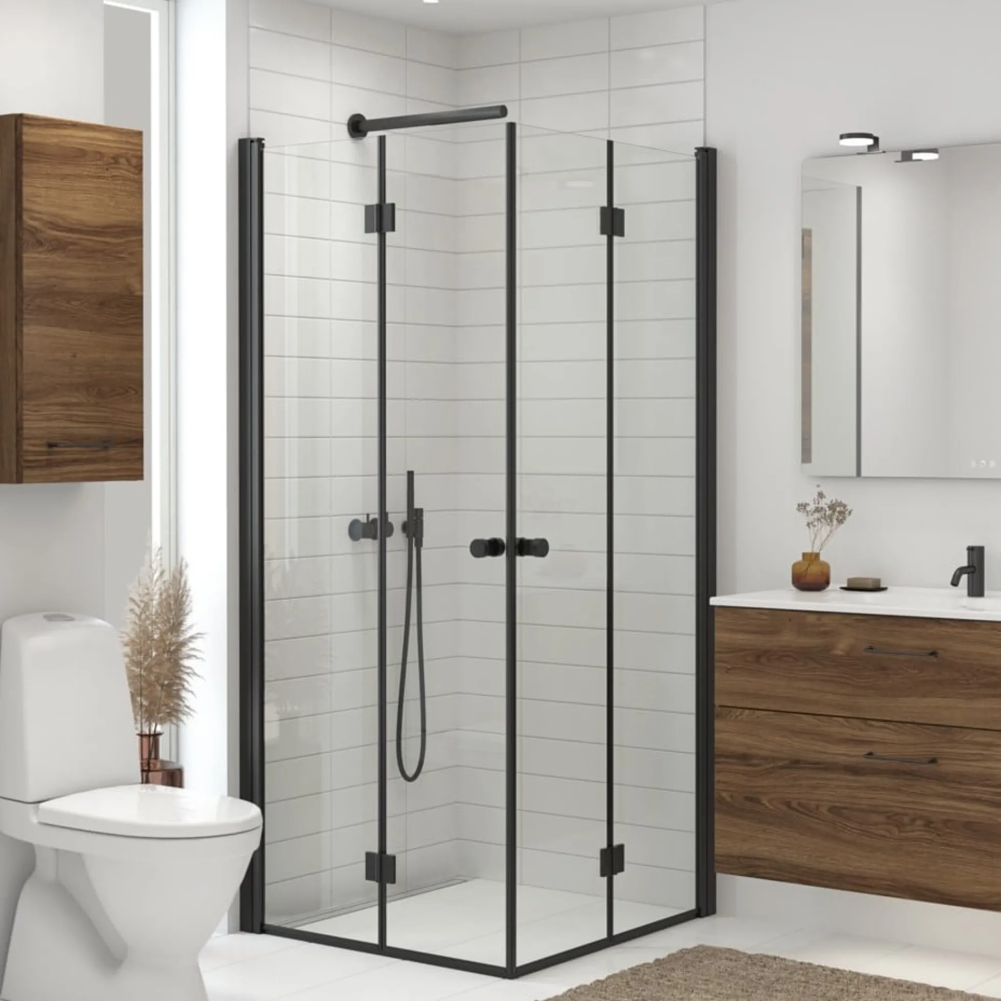 Dansani Match foldedør 200 cm, sort profil, klar glas