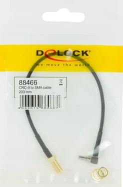 DeLOCK adapter, CRC-9 han vinklet 90° - ret SMA hun, 0,2m, sort