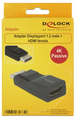 Delock Adapter Displayport 1.2 han > HDMI hun 4K Passiv sort