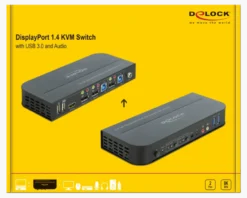 Delock KVM Switch, DisplayPort 1.4, 8K 30 Hz, med USB 3.0 og Audio