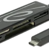 Delock USB 2.0 Card Reader, USB-C male, 5 Slots, up to 480 Mbps, sort