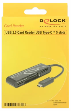 Delock USB 2.0 Card Reader, USB-C male, 5 Slots, up to 480 Mbps, sort