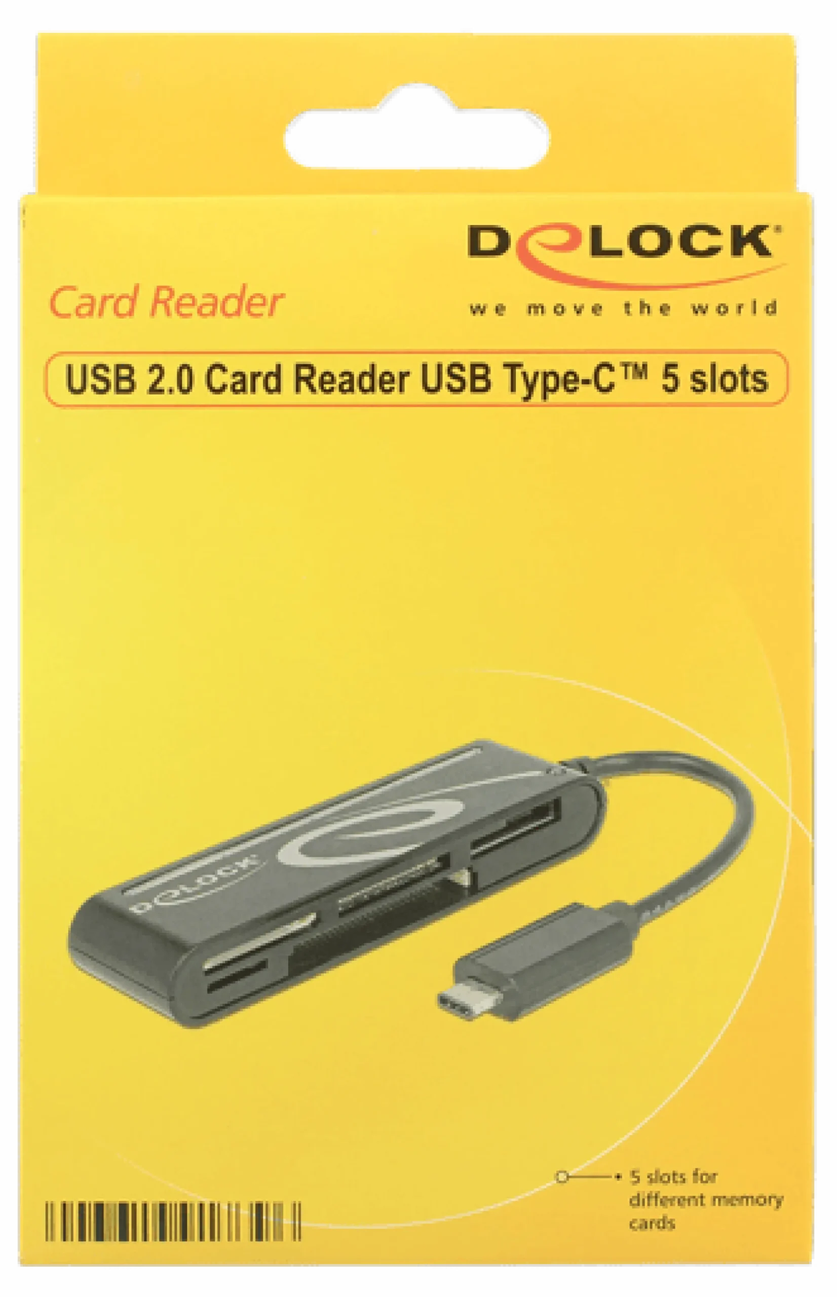 Delock USB 2.0 Card Reader, USB-C male, 5 Slots, up to 480 Mbps, sort