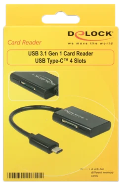 Delock USB 3.1 Gen 1 Card Reader, USB-C han, 4 Slots, sort