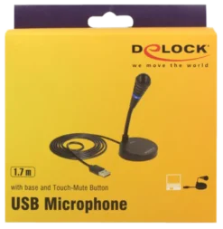 Delock USB Mikrofon with base and Touch-Mute Button, sort