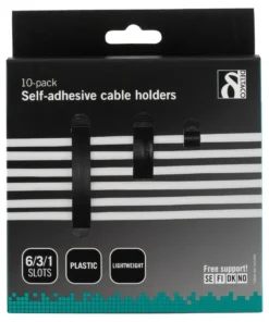 DELTACO adhesive cable clamps in plastic, 1/3/6 slots, 10-pack, sort