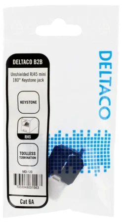 DELTACO Cat6A Keystone jack, toolless clamp termination, plastic, hvid